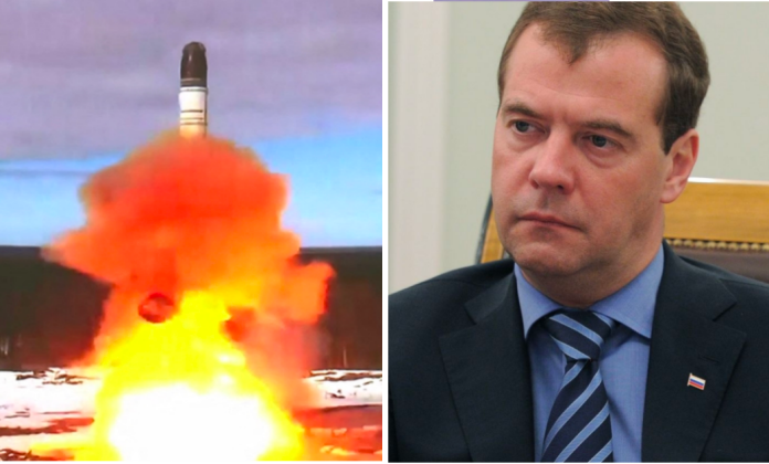 Cựu Tổng thống Nga Dmitry Medvedev và vụ phóng tên lửa đạn đạo liên lục địa Sarmat. Ảnh: MW.