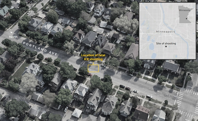 Hình ảnh vệ tinh cho thấy địa điểm xảy ra vụ việc đặc vụ ICE bắn chết bà mẹ ba con ở Minneapolis. Ảnh: Reuters.
