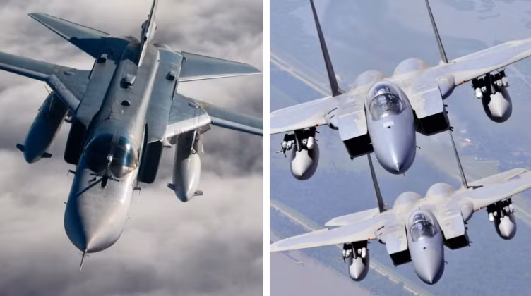 Chiến đấu cơ Su-24M (bên trái) và F-15. Ảnh: MW.