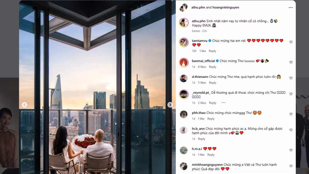 Bài đăng trên tài khoản Instagram của nữ họa sĩ Phan Anh Thư bên Nguyễn Hoàng Việt nhận hơn 31.600 lượt thích. Ảnh chụp màn hình.