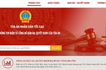 Trang chủ của trang điện tử công bố bản án