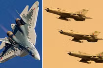Chiến đấu cơ Su-57 (trái) và MiG-21 của Không quân Ấn Độ. Ảnh: MW.