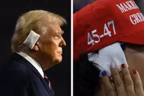 Nhiều người ủng hộ bắt chước ông Trump đeo băng gạc trên tai mặc dù không bị thương (Ảnh: Getty)