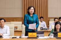 Thống đốc Nguyễn Thị Hồng phát biểu tại phiên thảo luận về kinh tế vĩ mô của Chính phủ hôm 30/7 (Ảnh: VGP)
