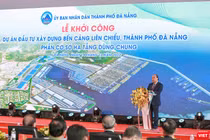 Chủ tịch nước Nguyễn Xuân Phúc phát biểu lại lễ khởi công Hợp phần A- Cơ sở hạ tầng dùng chung của dự án xây dựng bến cảng Liên Chiểu 