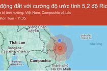 Vị trí trận động đất xảy ra vào khoảng 11h35 ngày 28/7 tại tỉnh KonTum khiến nhiều nhà cửa ở Đà Nẵng bị rung lắc