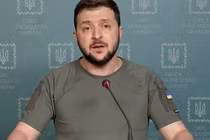 Ông Zelensky phát biểu qua truyền hình tại cuộc hội thảo của Viện các vấn đề quốc tế Hoàng gia Anh, đưa ra 4 điều kiện tiên quyết để ngừng bắn và đàm phán với Nga (Ảnh: AP).