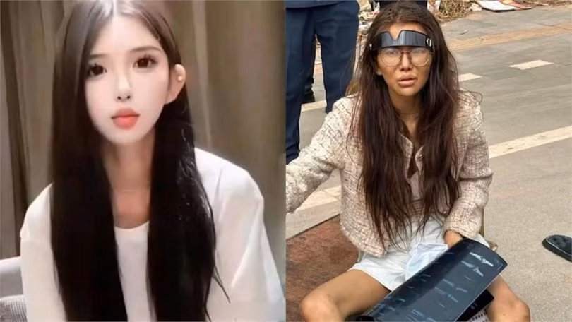 Umi khi ở Trung Quốc và hình ảnh tàn tạ gây sốc trên đường phố Phnom Penh. Ảnh: NetEase.