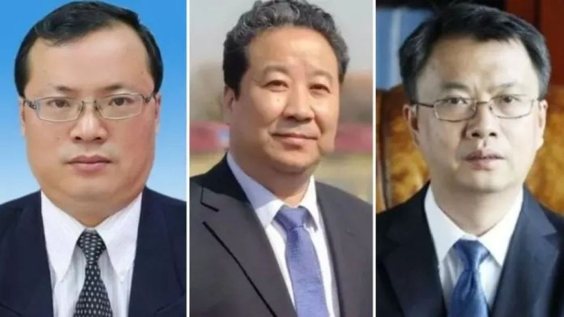 Ba lãnh đạo các tập đoàn công nghiệp quốc phòng bị bãi bỏ tư cách đại biểu Quốc hội: La Kỳ, Chu Tân Dân, Lưu Thương Lý (từ trái qua). Ảnh: Guancha.