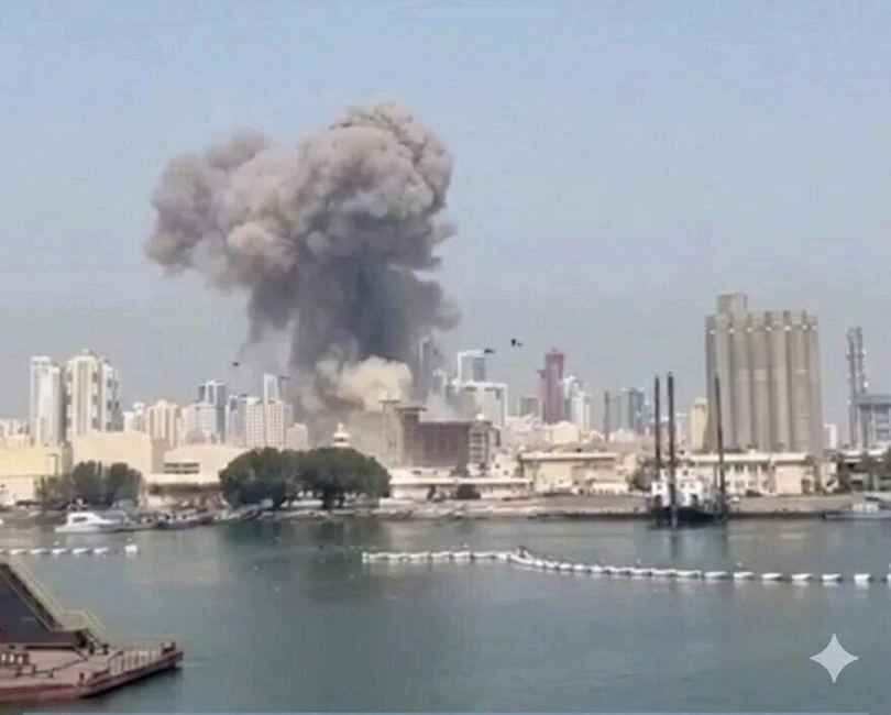 Sở chỉ huy Hạm đội 5 Hải quân Mỹ ở Bahrain bị trúng tên lửa của Iran. Ảnh: QQnews.