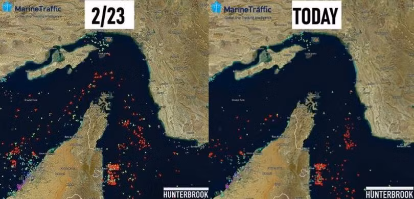 Iran tuyên bố phong tỏa eo Hormuz khiến tuyến vận tải dầu quốc tế quan trọng này tê liệt. Ảnh: TWZ.