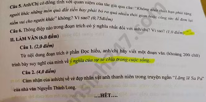 Để thi tuyển sinh vào lớp 10 môn Ngữ Văn tỉnh Cà Mau năm 2020. Nguồn: TTHN