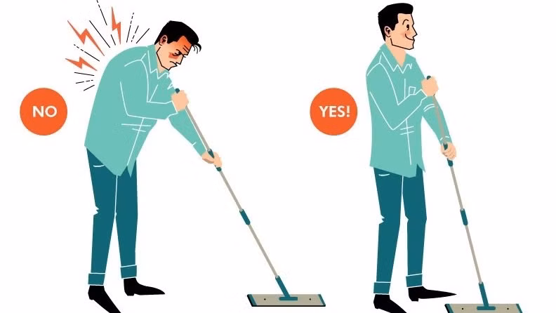 Tư thế lau dọn nhà cửa sai cách dễ dẫn đến bệnh đau lưng. Ảnh minh họa: Internet