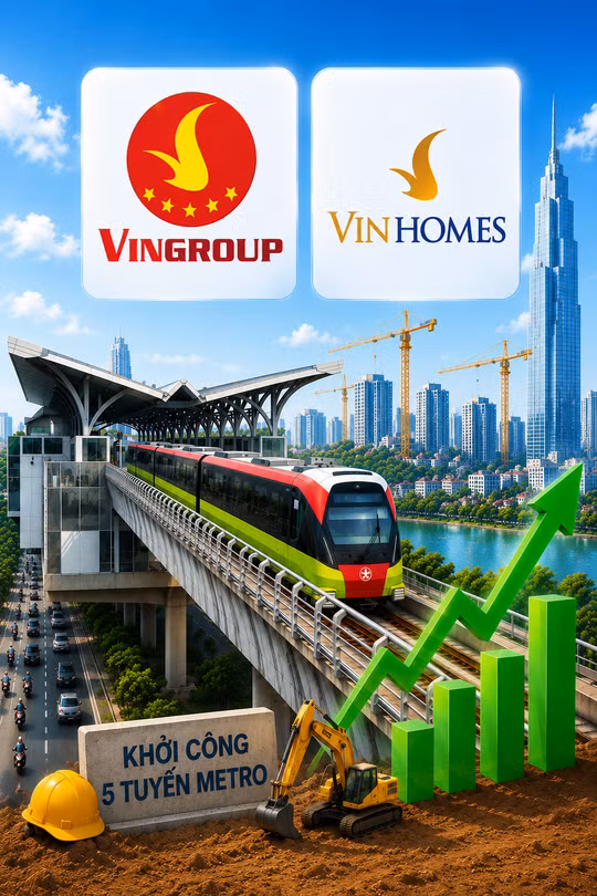 Cổ phiếu Vingroup, Vinhomes tăng trần trong ngày khởi công 5 tuyến metro