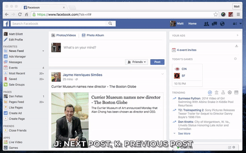 Sử dụng phím "J" để chuyển đến nội dung kế tiếp, và phím "K" giúp chuyển về nội dung trước.