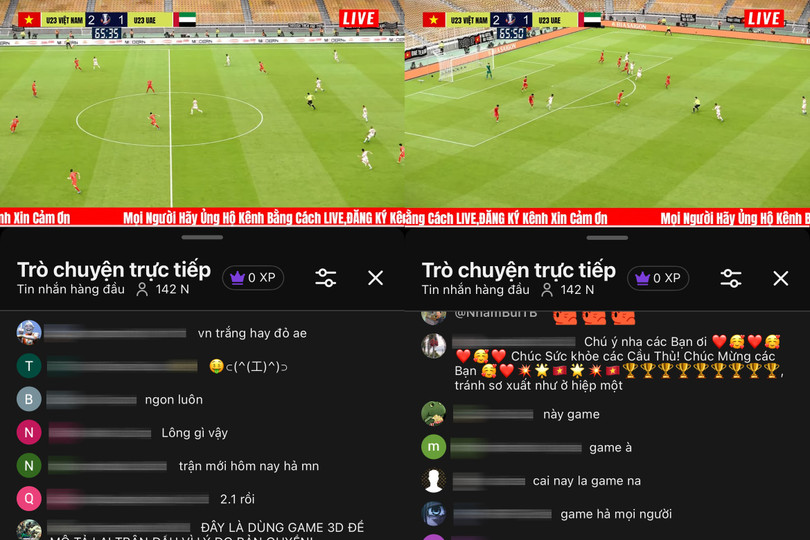 Trận đấu trên game mô phỏng đúng tỷ số thực của trận đấu giữa U23 Việt Nam và U23 UAE khiến nhiều người tin là thật. Ảnh: Chụp màn hình.