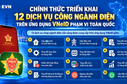 EVN hướng dẫn thực hiện 12 dịch vụ điện trên VNeID