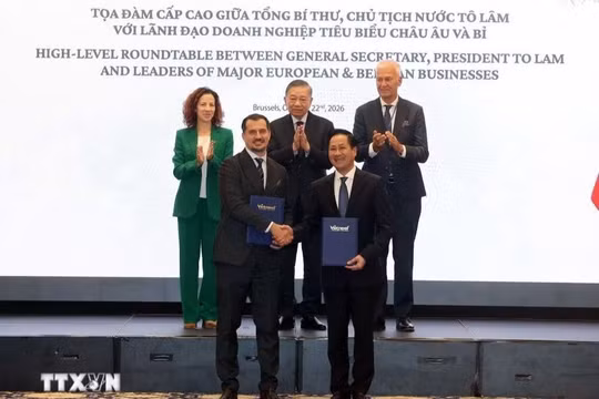 Tổng bí thư, Chủ tịch nước Tô Lâm chứng kiến trao thỏa thuận hợp tác giữa các doanh nghiệp. Ảnh: TTXVN.