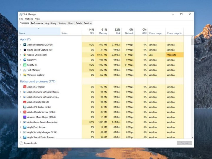 Bạn sẽ thấy mọi ứng dụng hiện đang chạy trên máy, cùng với những đòi hỏi mà chúng đặt ra đối với hệ thống. Nếu bạn không thể thấy những dữ liệu này, hãy bấm 