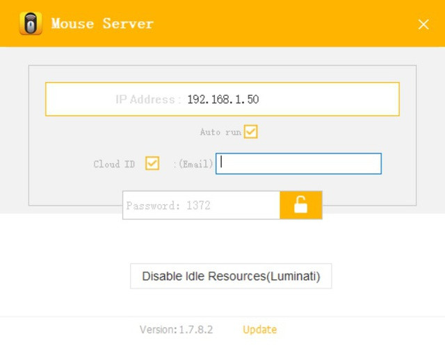 Giao diện của phần mềm Wifi Mouse Server trên máy tính