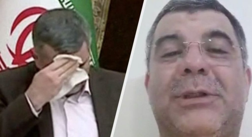 Thứ trưởng Bộ Y tế Iran Iraj Harirchi ho, lau mồ hôi trên tivi và đang phải điều trị vì nhiễm COVID-19 (Ảnh: Dailyxpress)