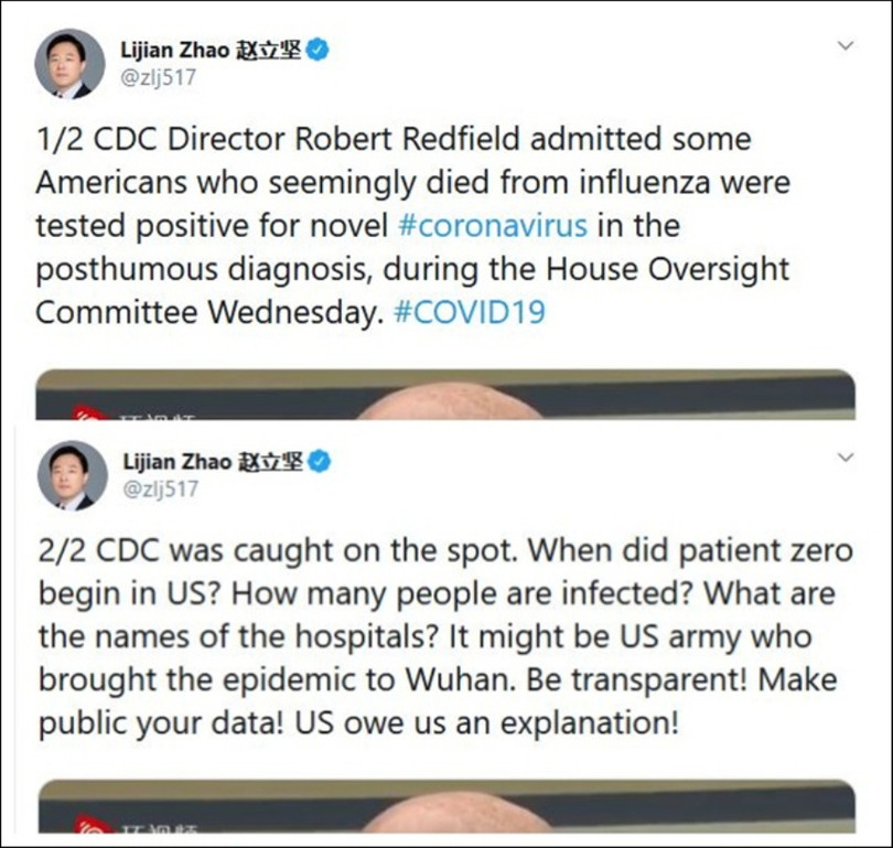 Một số bản tweet của ông Triệu Lập Kiên phản bác lại ý kiến của phía Mỹ (Ảnh: Guancha).