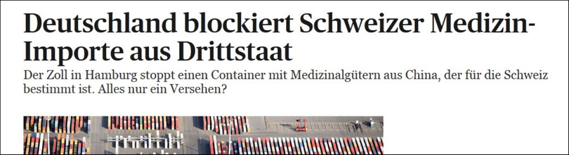 Báo Tages-Anzeiger viết về việc Đức chặn giữ vật tư y tế của Thụy Sĩ (Ảnh: Guancha).