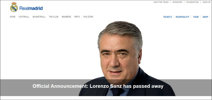 Cựu Chủ tịch CLB Real Madrid qua đời vì COVID-19 (Ảnh: Guancha).