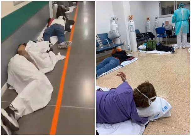 Bệnh nhân các bệnh viện ở Madrid phải nằm dưới đất chờ đợi vì không có giường (Ảnh: Đông Phương). Bệnh nhân các bệnh viện ở Madrid phải nằm dưới đất chờ đợi vì không có giường (Ảnh: Đông Phương).