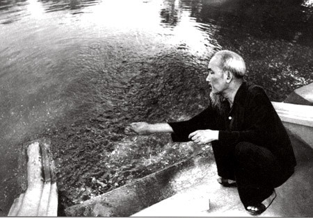 Chủ tịch Hồ Chí Minh bên ao cá trong Khu Phủ Chủ tịch. Ảnh: T.L Chủ tịch Hồ Chí Minh bên ao cá trong Khu Phủ Chủ tịch - Ảnh: T.L