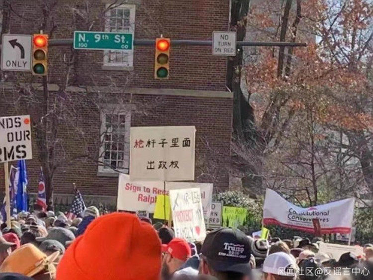 Bức ảnh được cho là người biểu tình chống phân biệt chủng tộc mang biểu ngữ "Súng đẻ ra chính quyền"...