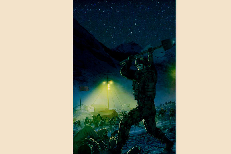 Tranh của phía Trung Quốc vẽ mô tả vụ xuong đột đêm 15/6 (Ảnh: Đa Chiều).