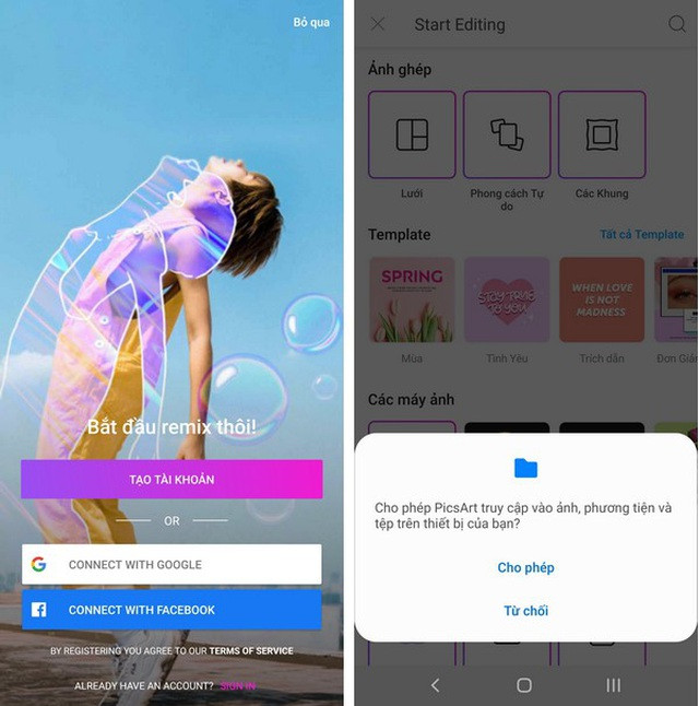 Lưu ý: trong trường hợp ứng dụng xuất hiện giao diện quảng cáo “Tiếp tục 14 ngày thử miễn phí” (như hình minh họa bên dưới), bạn có thể nhấn biểu tượng dấu “X” ở góc trên bên trái để bỏ qua, thay vì nhấn vào nút “Tiếp tục”. Đây là tính năng chuyên nghiệp của ứng dụng (với nhiều chức năng chỉnh sửa ảnh hơn), trong khi đó bạn vẫn có thể sử dụng PicsArt hoàn toàn miễn phí mà không bị giới hạn về thời gian. Lưu ý: trong trường hợp ứng dụng xuất hiện giao diện quảng cáo “Tiếp tục 14 ngày thử miễn phí” (như hình minh họa bên dưới), bạn có thể nhấn biểu tượng dấu “X” ở góc trên bên trái để bỏ qua, thay vì nhấn vào nút “Tiếp tục”. Đây là tính năng chuyên nghiệp của ứng dụng (với nhiều chức năng chỉnh sửa ảnh hơn), trong khi đó bạn vẫn có thể sử dụng PicsArt hoàn toàn miễn phí mà không bị giới hạn về thời gian.
