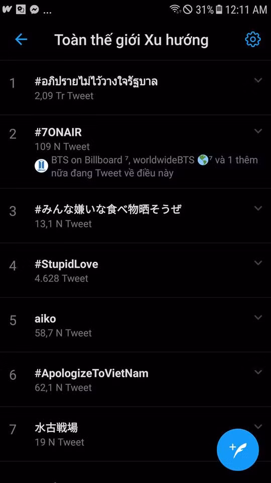 Hangtag #apologizetovietnam lên top lúc nửa đêm