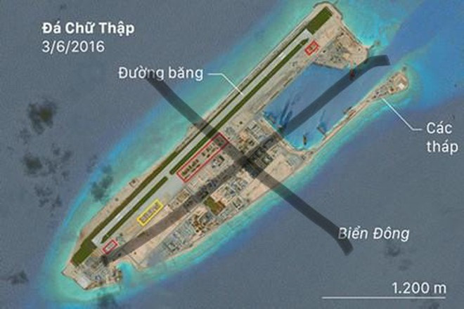 Đá Chữ Thập thuộc quần đảo Trường Sa của Việt Nam đã bị Trung Quốc tôn tạo và biến thành căn cứ quân sự Đá Chữ Thập thuộc quần đảo Trường Sa của Việt Nam đã bị Trung Quốc tôn tạo và biến thành căn cứ quân sự