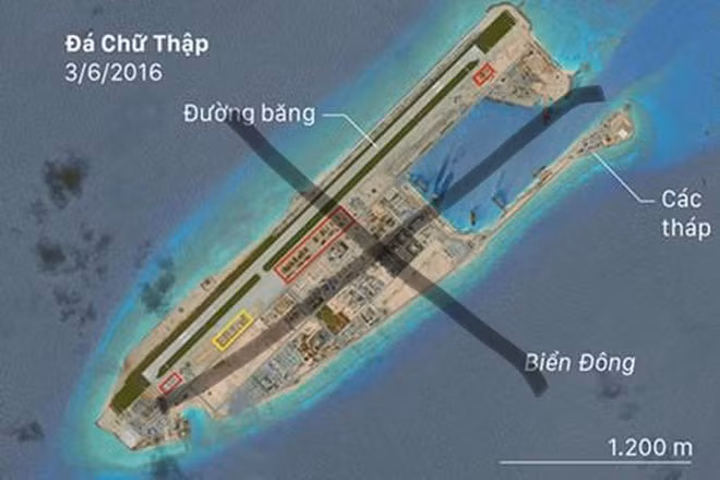 Đá Chữ Thập thuộc quần đảo Trường Sa của Việt Nam đã bị Trung Quốc tôn tạo và biến thành căn cứ quân sự