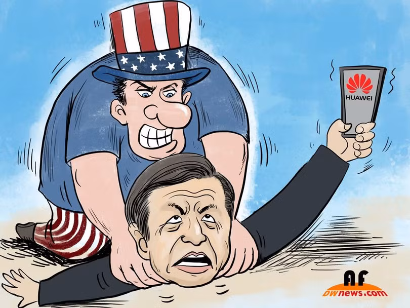 Tranh biếm của Đa Chiều về việc Mỹ trừng phạt công ty Huawei Tranh biếm của Đa Chiều về việc Mỹ trừng phạt công ty Huawei