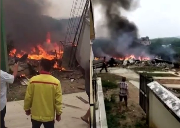 Hiện trường chiếc máy bay rơi tại Lạc Đông, Hải Nam sáng 12.3 vừa qua