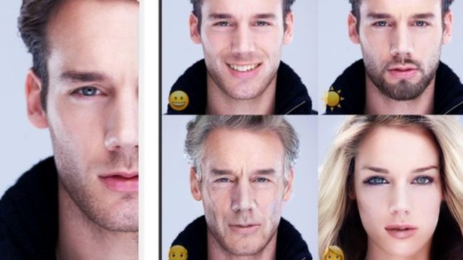 Với FaceApp, bạn có thể tuy chọn biến khuôn mặt mình thành già, trẻ thậm chí là thay đổi giới tính. Ảnh: BBC Ảnh: BBC