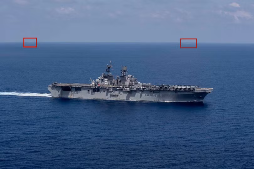 Tàu đổ bộ tấn công USS America hoạt động trên Biển Đông ngày 18/4 (Ảnh: US Navy). Tàu đổ bộ tấn công USS America hoạt động trên Biển Đông ngày 18/4 (Ảnh: US Navy).