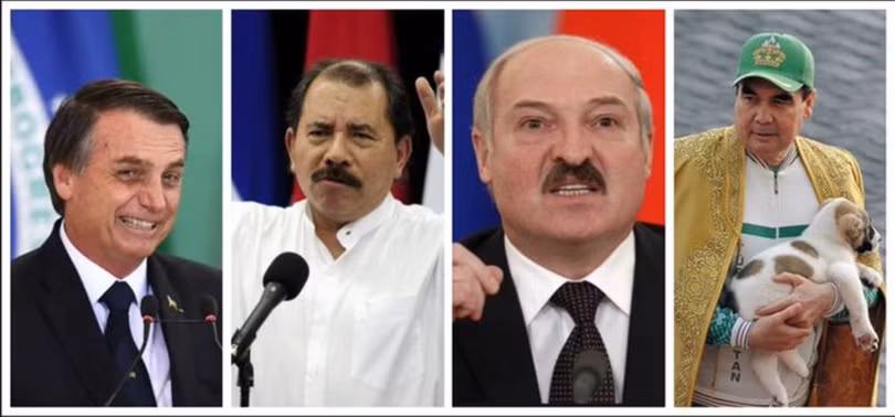 Bốn nhà lãnh đạo quốc gia trong "Liên minh đà điểu", từ trái qua là tổng thống các nước Brazil, Nicaragua, Belarus và Turkmenistan (Ảnh: Twitter).