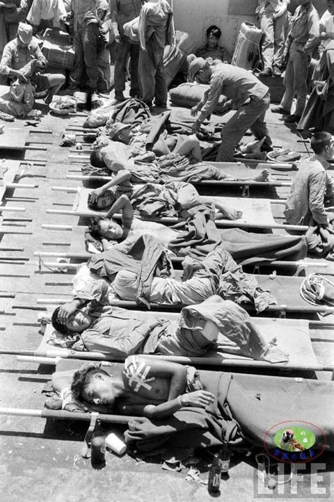 Lính Đài Loan ở Kim Môn bị thương do đạn pháo (Ảnh: Life).