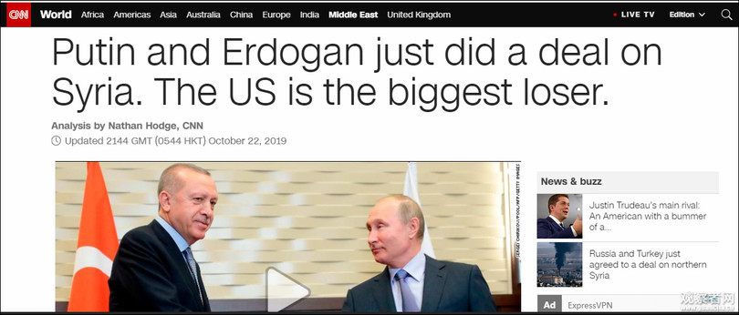 Hãng CNN nhận định Mỹ là bên thua thiệt nhất sau khi hai ông Putin và Erdogan ký thỏa thuận về Syria