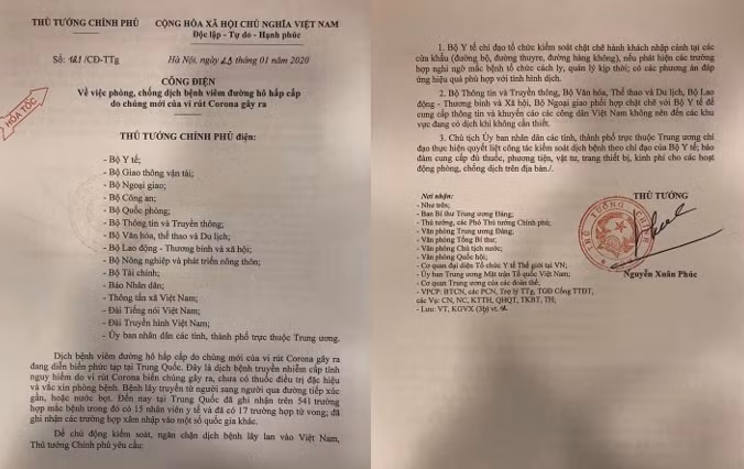 Công điện của Thủ tướng Chính phủ về việc phòng, chống dịch bệnh viêm đường hô hấp do chủng mới của virus Corona gây ra.