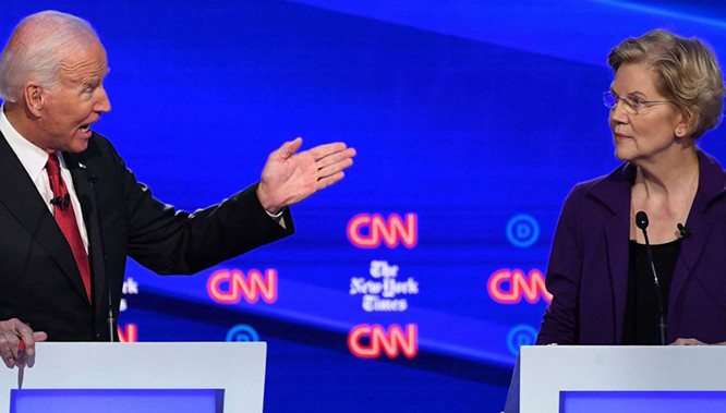 Cựu phó tổng thống Joe Biden tranh luận với Thượng nghị sĩ Elizabeth Warren.