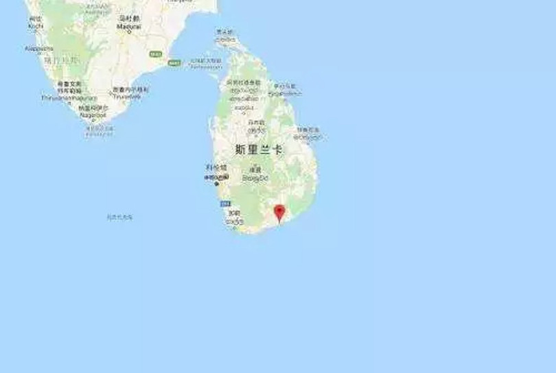 Vị trí của cảng nước sâu Hambantota trên bản đồ Sri Lanka.