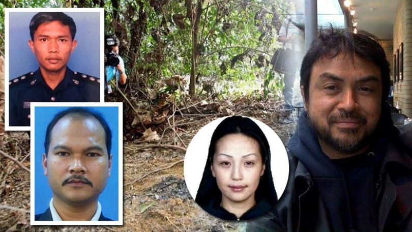 Hiện trường nơi Shaaribuu Altantuya bị giết hại và những kẻ tham gia vụ "sát nhân diệt khẩu":Azilah Hadri, Sirul Azhar Umar và Abdul Razak Baginda (từ trái sang phải).