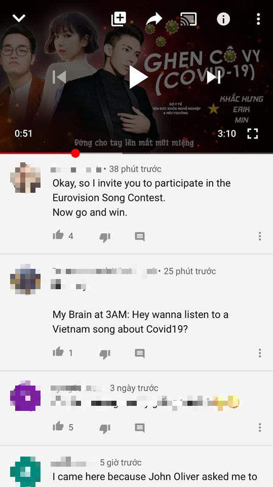 "Bây giờ là 3 giờ sáng và tôi đang nghe một ca khúc của Việt Nam về dịch bệnh Covid-19".