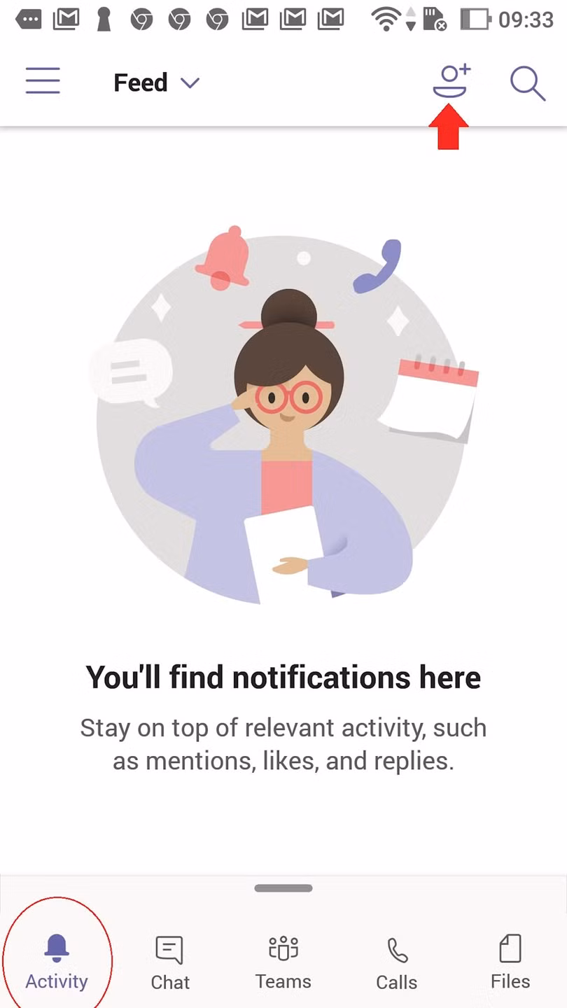 Để mời người vào nhóm thì trong các mục Activity hay Chat, chúng ta bấm biểu tượng thêm người trên góc phải.