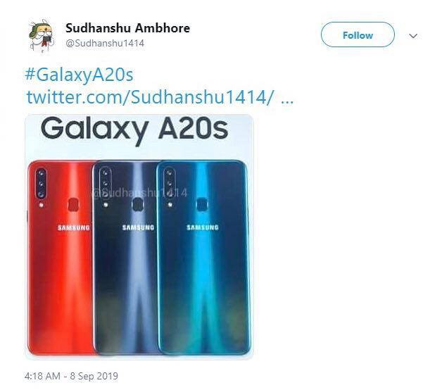 Rò rỉ thông số kỹ thuật Samsung Galaxy A20s với dung lượng pin 4000mAh ảnh 1